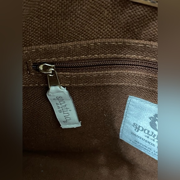 Spartina Anna Fringe Linen Leather Paisley Print Tan Peach Cream Fringe Handbag - Picture 9 of 11